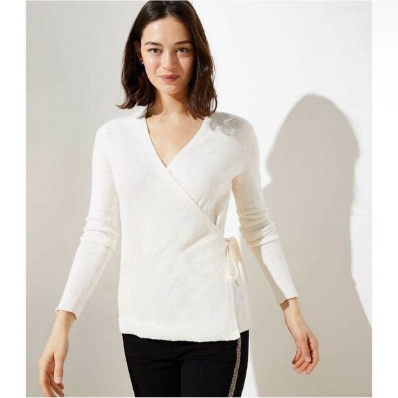 Ann Taylor Sweaters - Ann Taylor Loft | XL | Wool Blend Ivory Side Tie Wrap Sweater | Whisper White‎